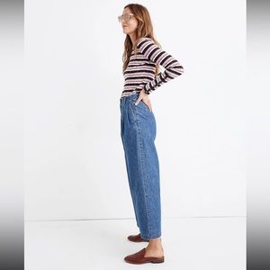 Madewell pleated wide leg denim jeans.